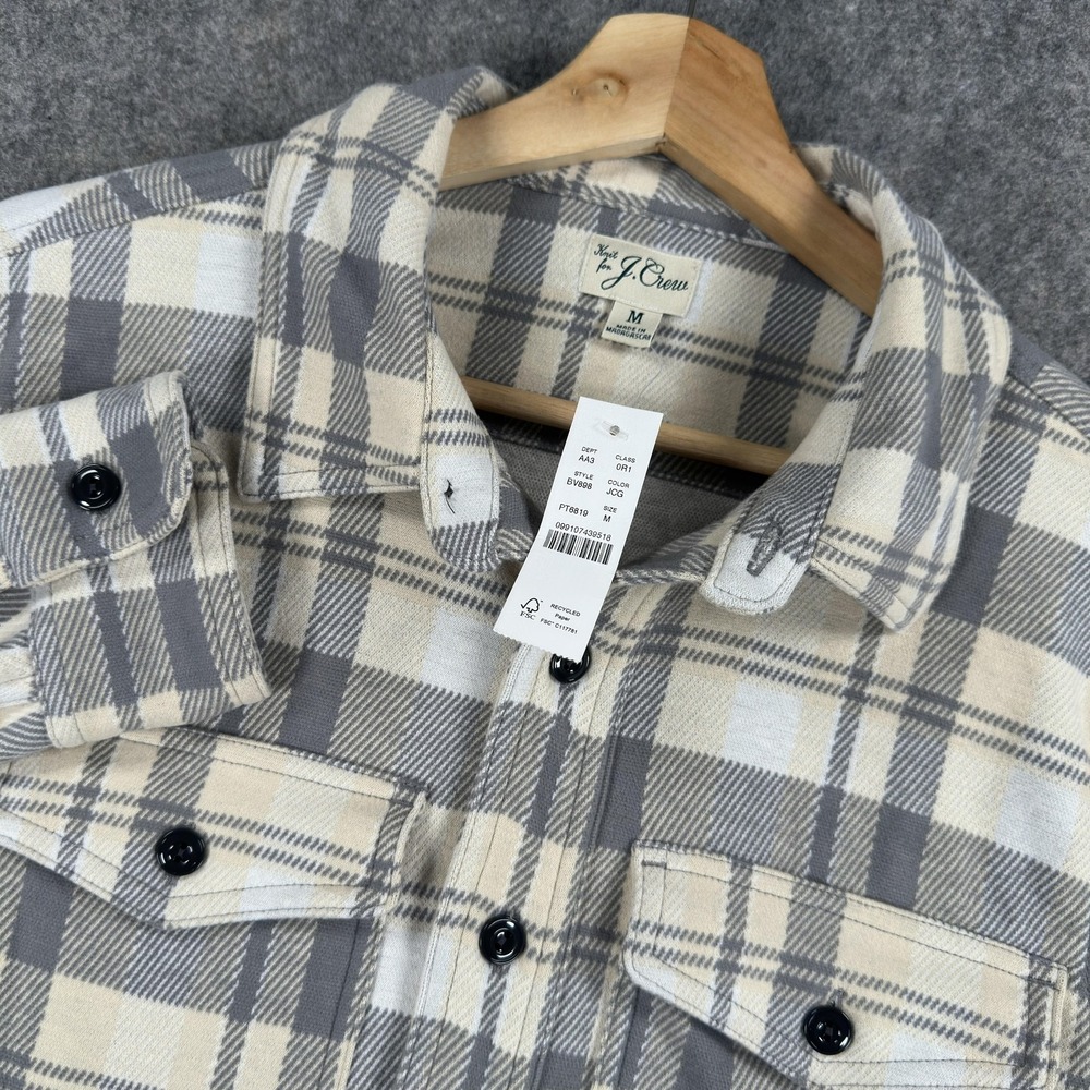 J Crew Shirt Mens Medium Beige Gray Plaid Flannel Long Sleeve Button Front